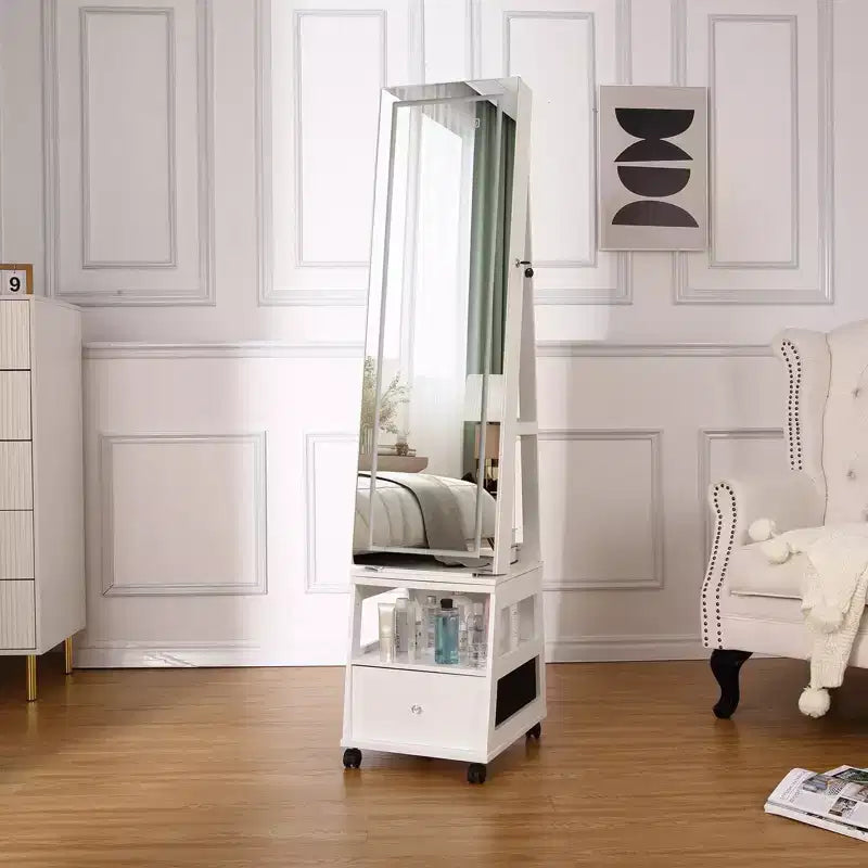 360 Swivel Jewelry Armoire with Full Length Mirror, Jewelry Armoire, Inside Makeup Mirror, Jewelry Organizer, Drawer, 3-Shelfves