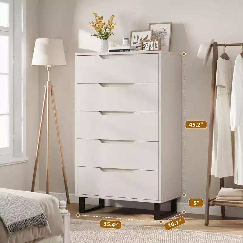 GustoWave 5-Drawer Dresser, 51 Tall Freestanding Vertical Storage Cabinet, Wooden Chest of Drawers for Bedroom or Closet Organization