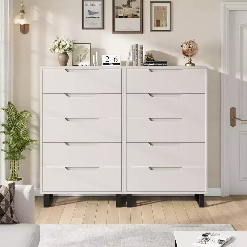 GustoWave 5-Drawer Dresser, 51 Tall Freestanding Vertical Storage Cabinet, Wooden Chest of Drawers for Bedroom or Closet Organization