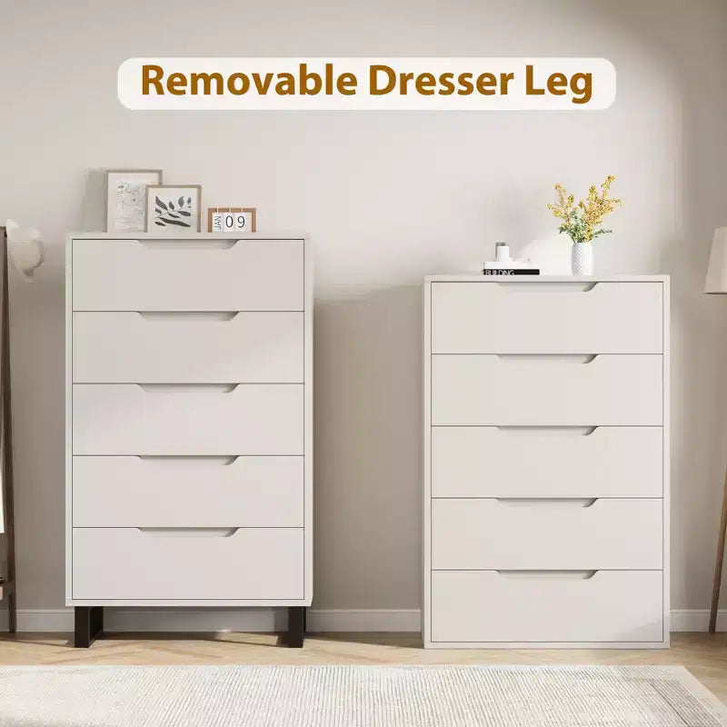 GustoWave 5-Drawer Dresser, 51 Tall Freestanding Vertical Storage Cabinet, Wooden Chest of Drawers for Bedroom or Closet Organization