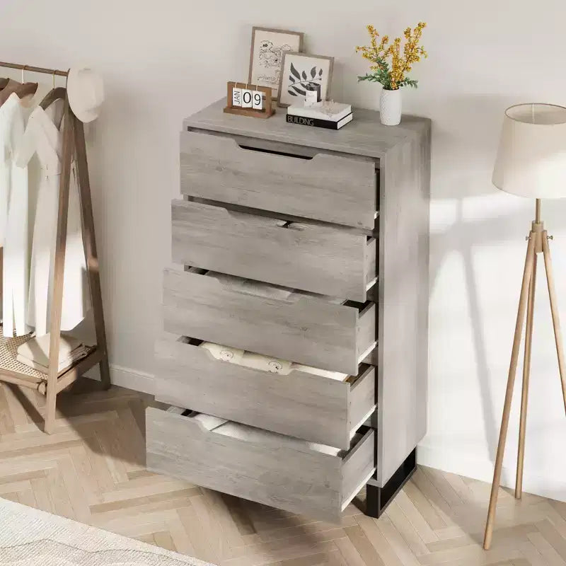 GustoWave 5-Drawer Dresser, 51 Tall Freestanding Vertical Storage Cabinet, Wooden Chest of Drawers for Bedroom or Closet Organization