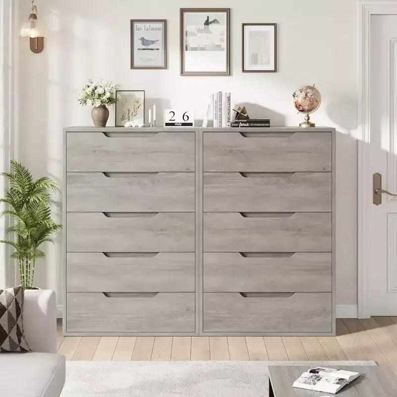 GustoWave 5-Drawer Dresser, 51 Tall Freestanding Vertical Storage Cabinet, Wooden Chest of Drawers for Bedroom or Closet Organization