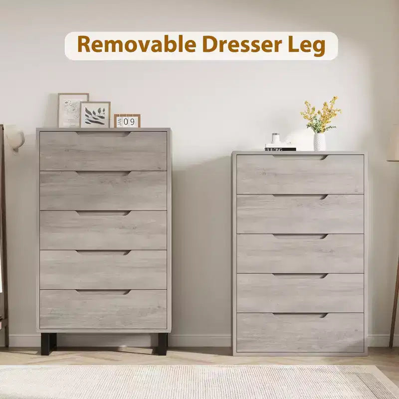 GustoWave 5-Drawer Dresser, 51 Tall Freestanding Vertical Storage Cabinet, Wooden Chest of Drawers for Bedroom or Closet Organization