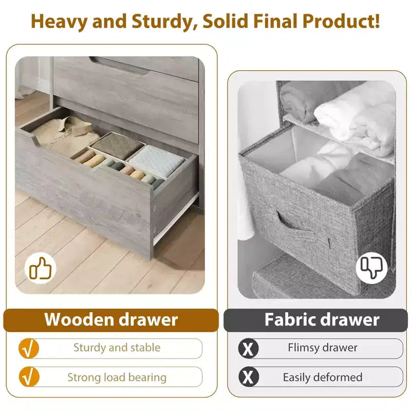 GustoWave 5-Drawer Dresser, 51 Tall Freestanding Vertical Storage Cabinet, Wooden Chest of Drawers for Bedroom or Closet Organization