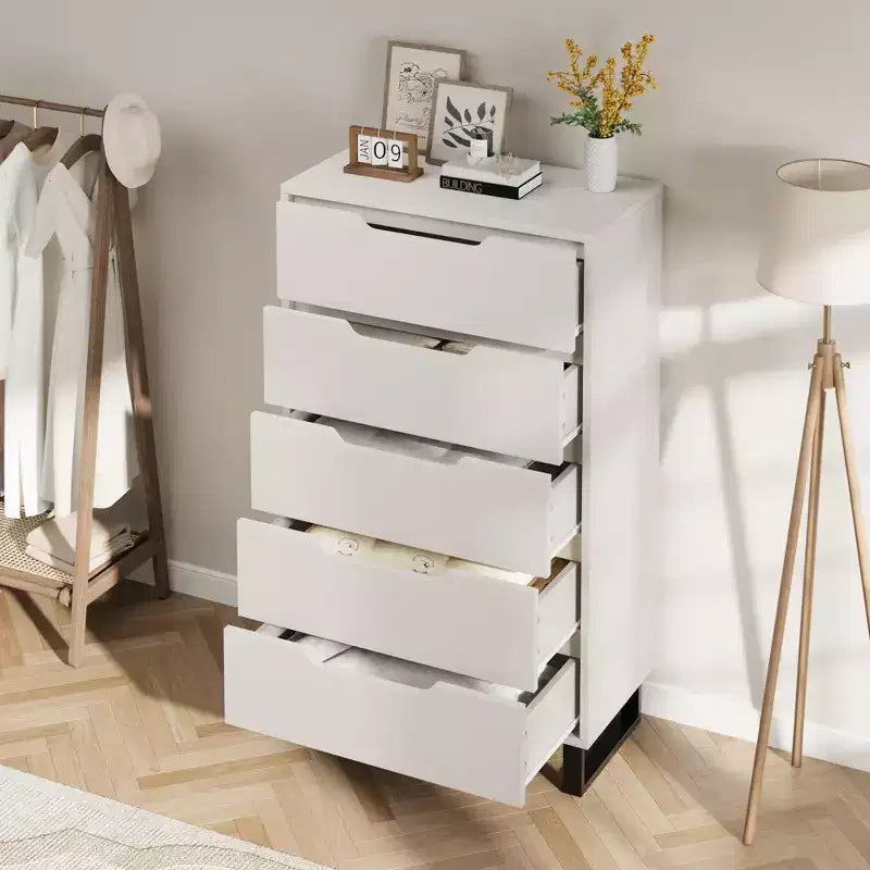 GustoWave 5-Drawer Dresser, 51 Tall Freestanding Vertical Storage Cabinet, Wooden Chest of Drawers for Bedroom or Closet Organization