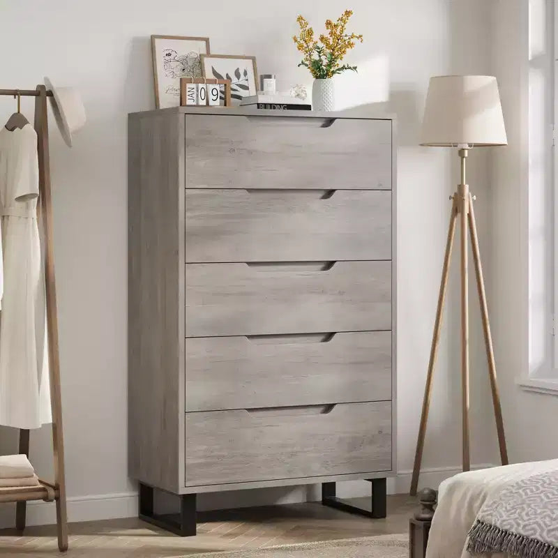 GustoWave 5-Drawer Dresser, 51 Tall Freestanding Vertical Storage Cabinet, Wooden Chest of Drawers for Bedroom or Closet Organization