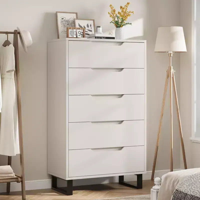 GustoWave 5-Drawer Dresser, 51 Tall Freestanding Vertical Storage Cabinet, Wooden Chest of Drawers for Bedroom or Closet Organization