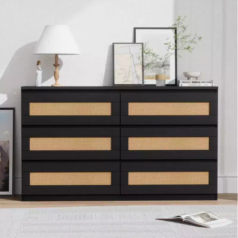 Zstar Rattan 6 Drawer Dresser for Bedroom, Nursery, Entryway, Apartments