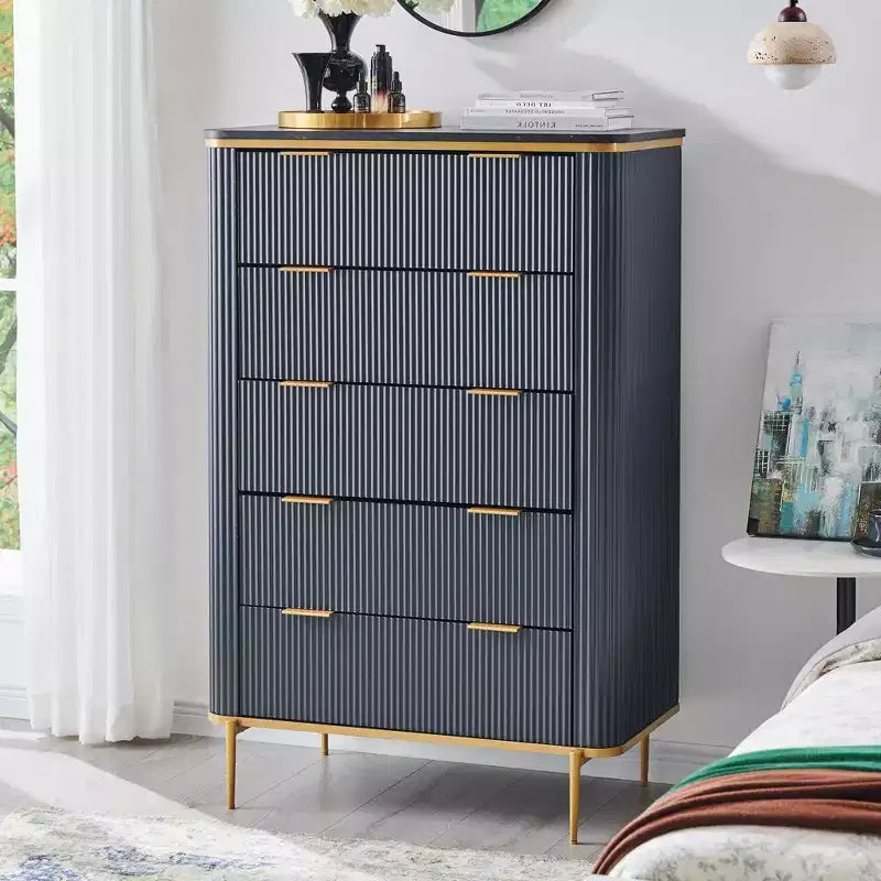 SinCiDo Modern Fluted Drawer Dresser, Gold Accents, Wood TV Stand & Storage Dressers Organizer for Bedroom, Living Room
