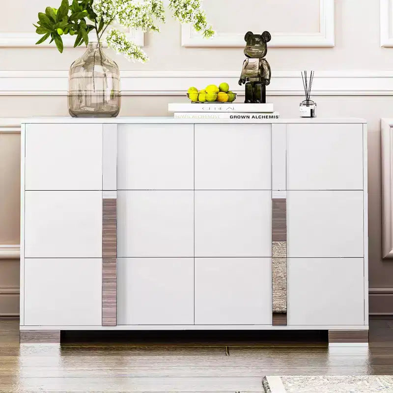 Okak Elegant 6-Drawer Bedroom Dressers with Unique Metal Handle, Mirrored Storage Cabinet,Chest of Drawers for Living Room,Entryway