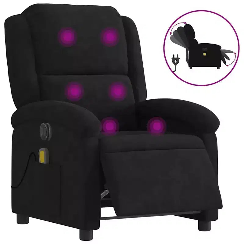 vidaXL Electric Massage Recliner Chair - Wingback Black Velvet Armchair with Vibration Function & Motorized Recline for Living Room/Bedroom