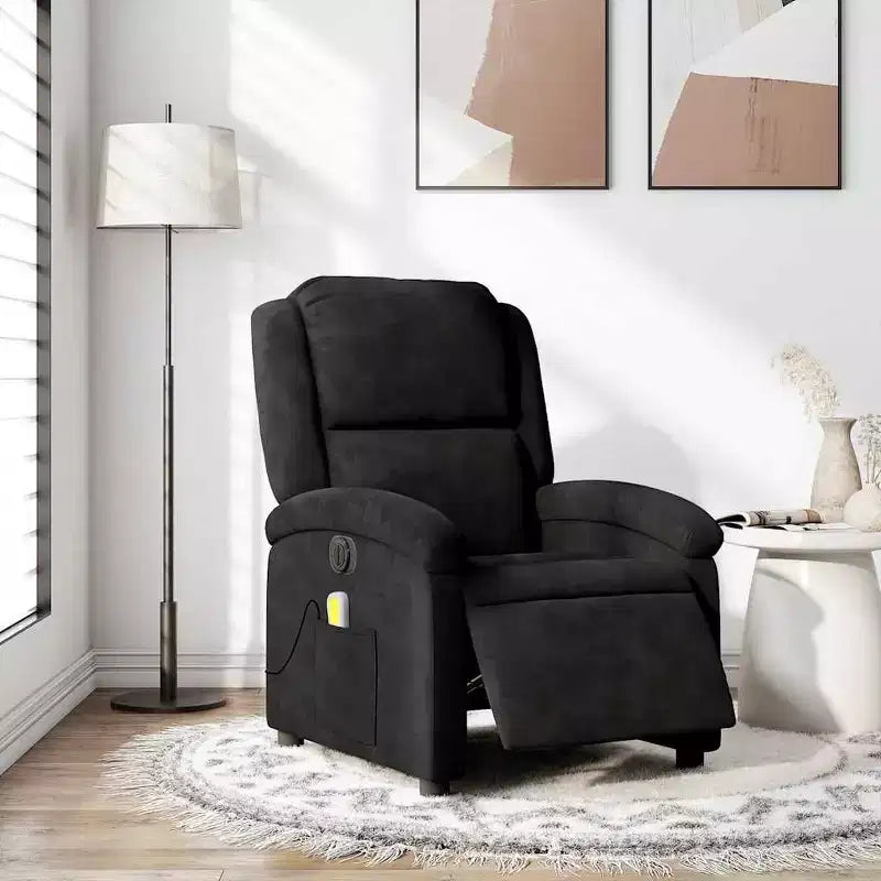 vidaXL Electric Massage Recliner Chair - Wingback Black Velvet Armchair with Vibration Function & Motorized Recline for Living Room/Bedroom