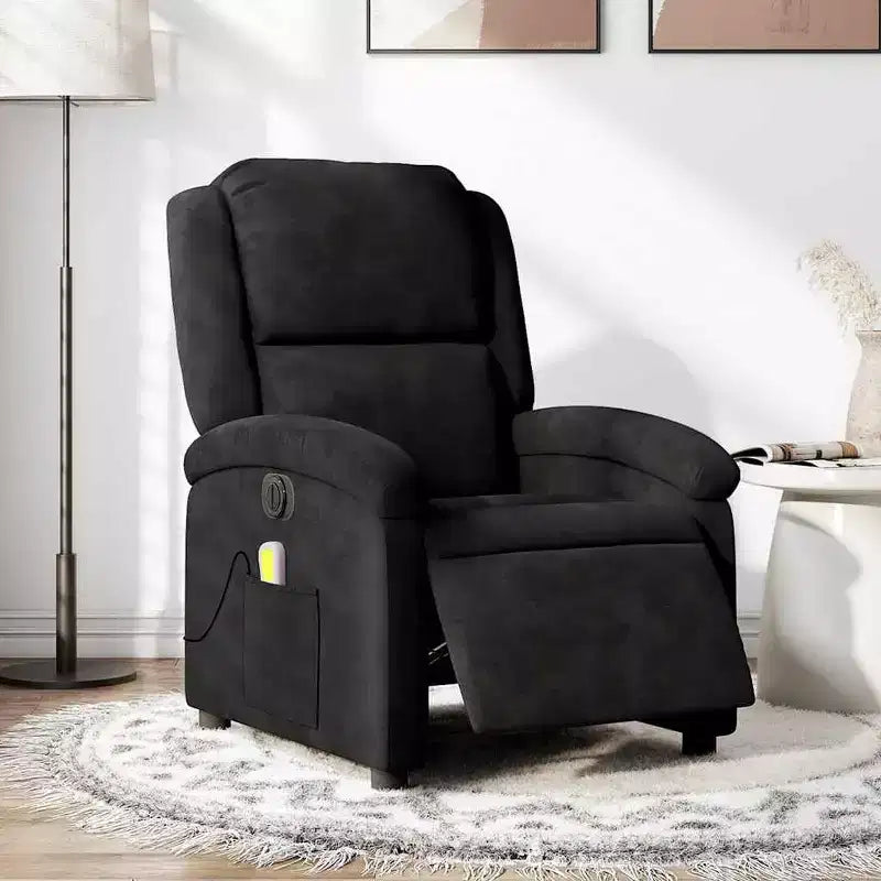 vidaXL Electric Massage Recliner Chair - Wingback Black Velvet Armchair with Vibration Function & Motorized Recline for Living Room/Bedroom