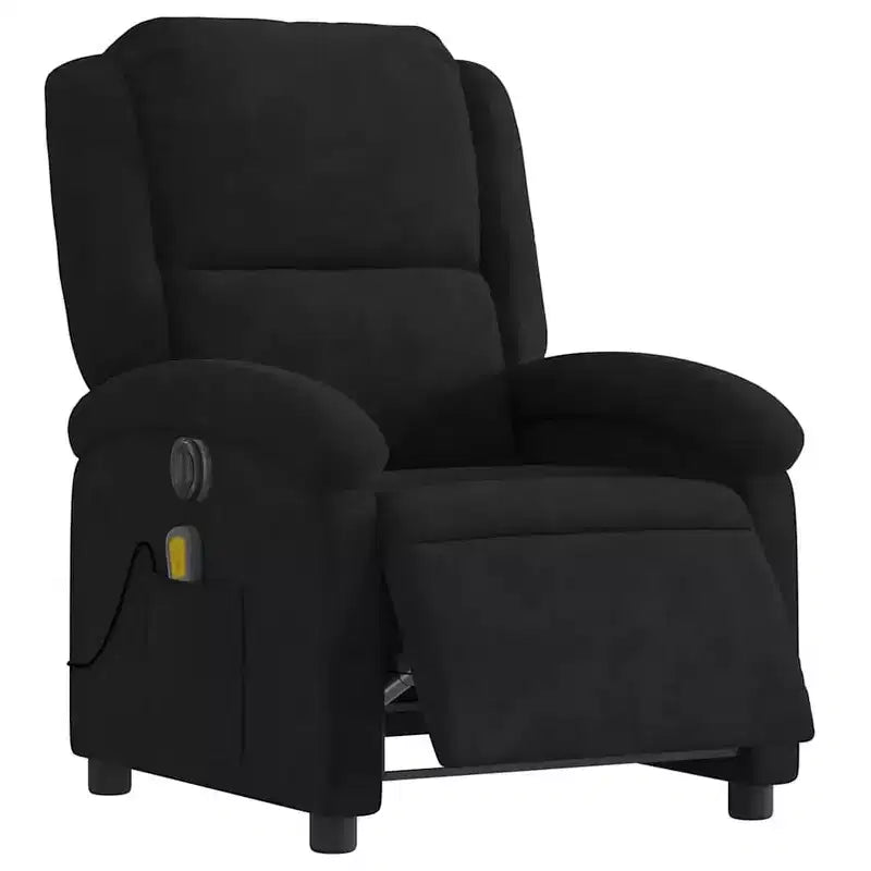 vidaXL Electric Massage Recliner Chair - Wingback Black Velvet Armchair with Vibration Function & Motorized Recline for Living Room/Bedroom