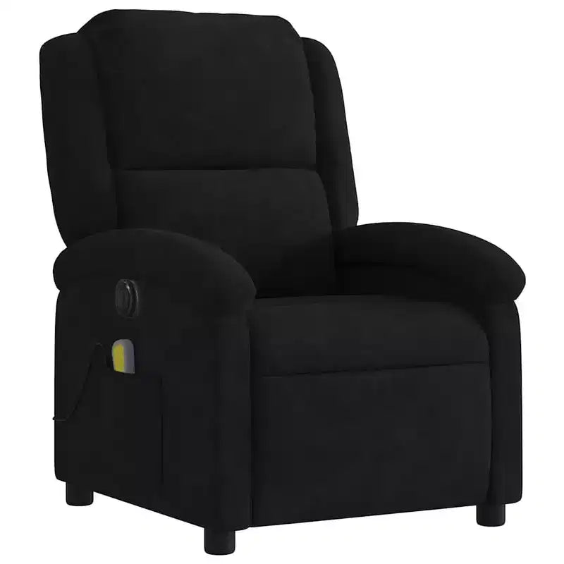 vidaXL Electric Massage Recliner Chair - Wingback Black Velvet Armchair with Vibration Function & Motorized Recline for Living Room/Bedroom