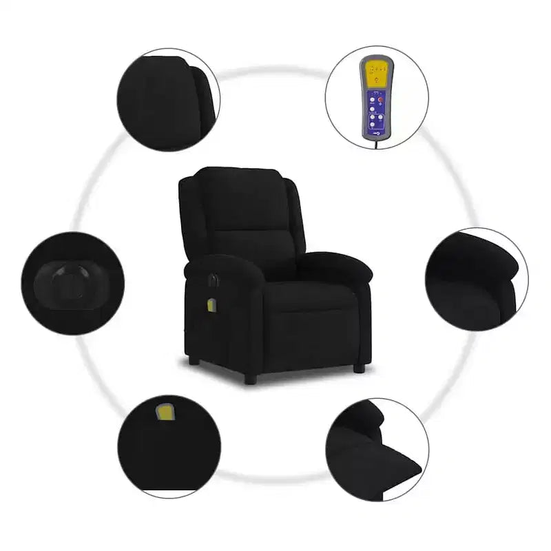 vidaXL Electric Massage Recliner Chair - Wingback Black Velvet Armchair with Vibration Function & Motorized Recline for Living Room/Bedroom
