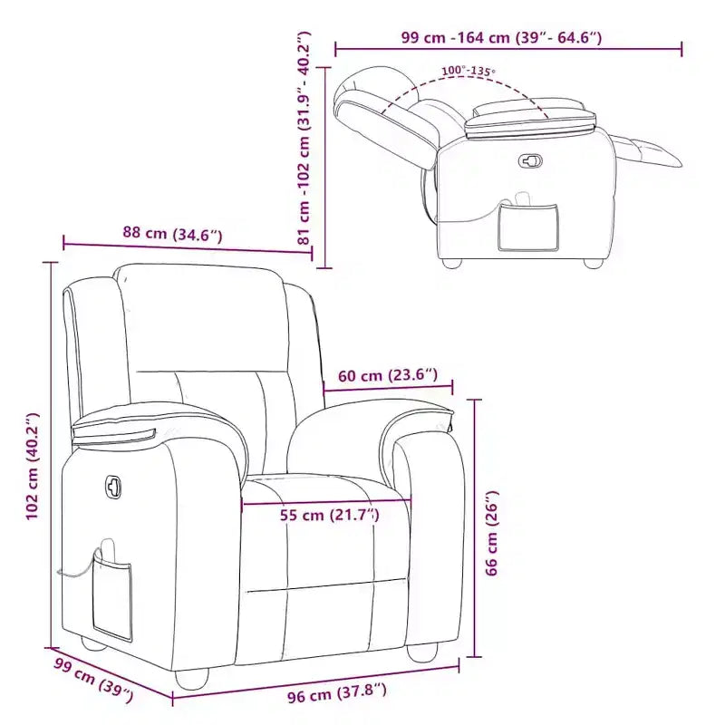 vidaXL Dark Gray Massage Recliner Chair - Fabric Armchair with Vibration Function, Manual Reclining, Side Pocket - Office/Bedroom/Lounge