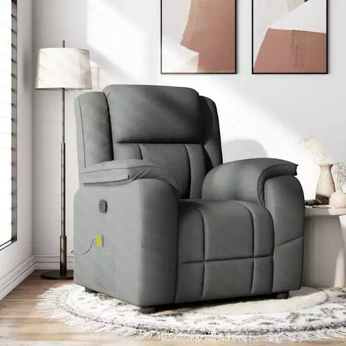 vidaXL Dark Gray Massage Recliner Chair - Fabric Armchair with Vibration Function, Manual Reclining, Side Pocket - Office/Bedroom/Lounge