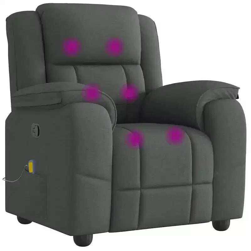 vidaXL Dark Gray Massage Recliner Chair - Fabric Armchair with Vibration Function, Manual Reclining, Side Pocket - Office/Bedroom/Lounge