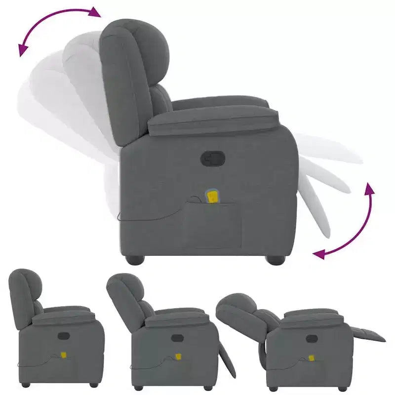 vidaXL Dark Gray Massage Recliner Chair - Fabric Armchair with Vibration Function, Manual Reclining, Side Pocket - Office/Bedroom/Lounge