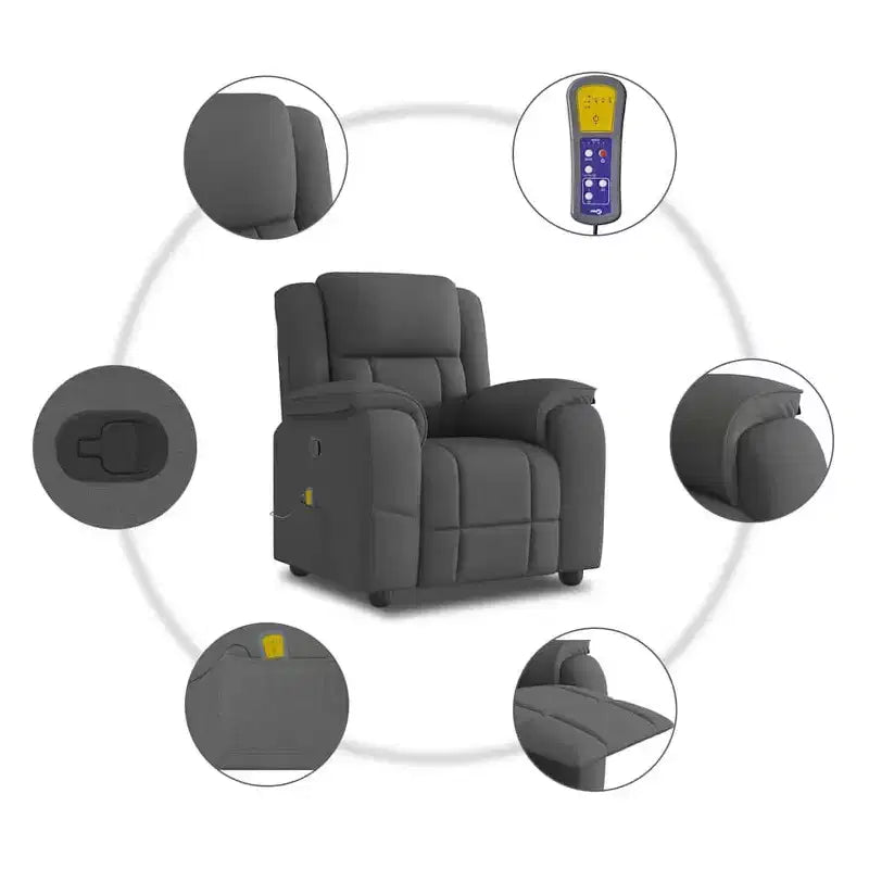 vidaXL Dark Gray Massage Recliner Chair - Fabric Armchair with Vibration Function, Manual Reclining, Side Pocket - Office/Bedroom/Lounge