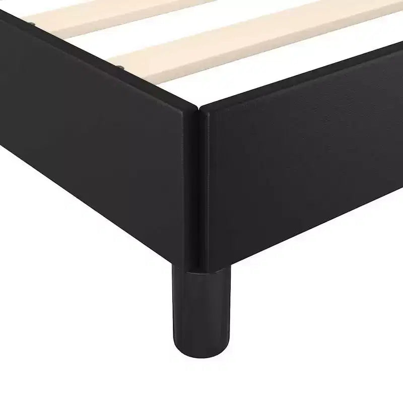 vidaXL King Bed Frame, Faux Leather Upholstered Platform Bed Frame, Black, No Mattress