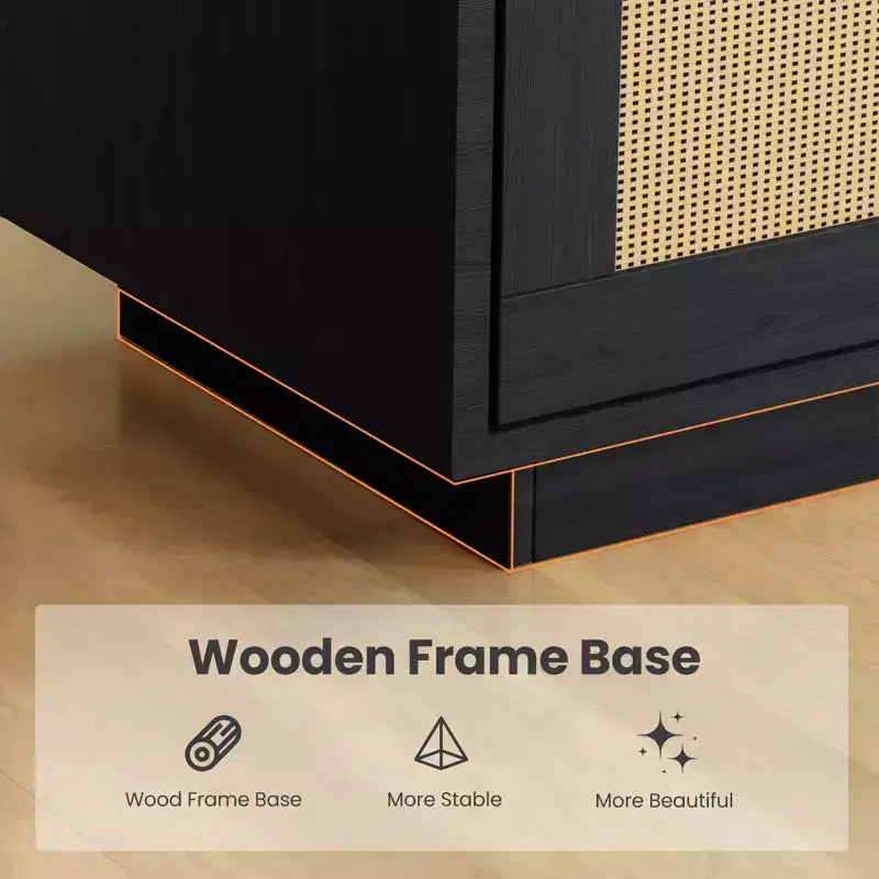 5 Tier Bookshelf, Boho Bookcase with Rattan Doors, Wooden Bookcase and Bookshelf with Storage, Tall Book Stand, Large Bookshelf