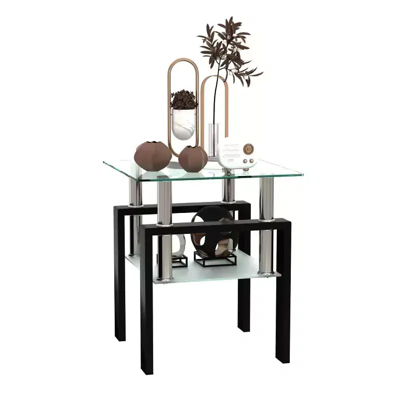 Okak Modern Elegant Tempered Glass Coffee Table 1PC, Square Tea Table End Table with Open Shelf for Small Living Room