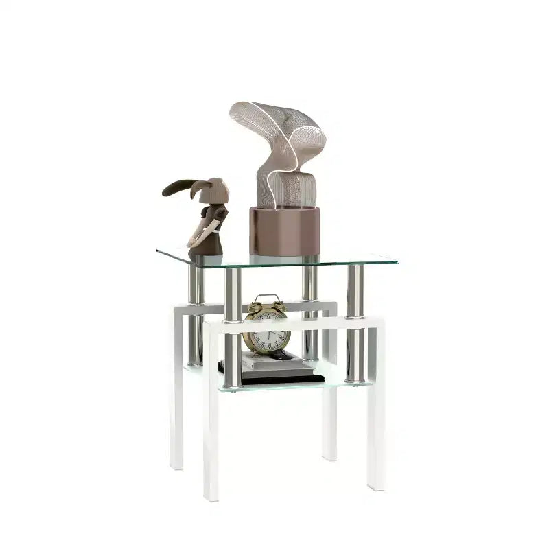 Okak Modern Elegant Tempered Glass Coffee Table 1PC, Square Tea Table End Table with Open Shelf for Small Living Room