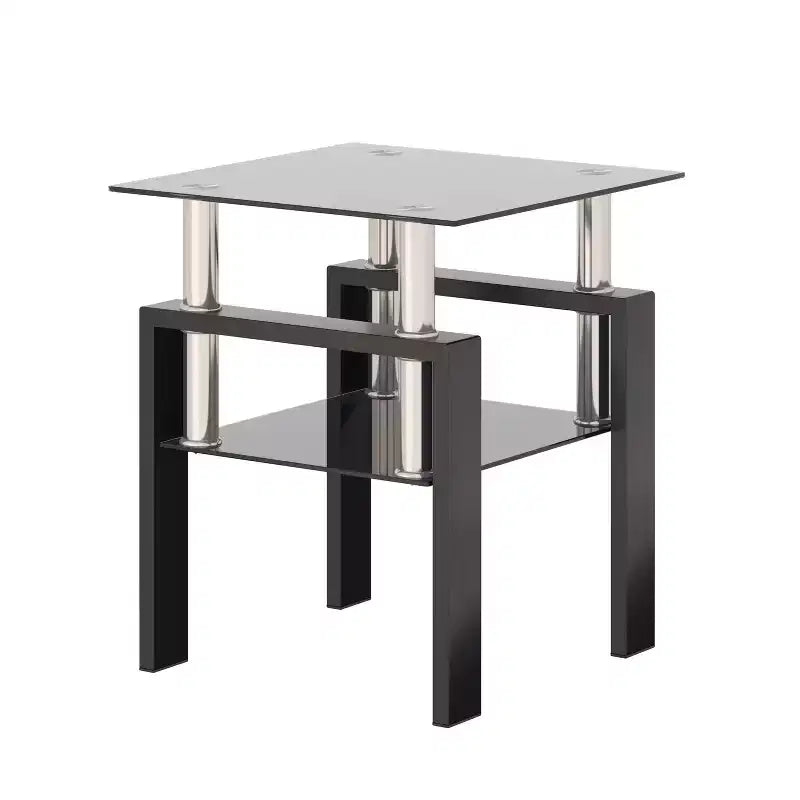 Okak Modern Elegant Tempered Glass Coffee Table 1PC, Square Tea Table End Table with Open Shelf for Small Living Room