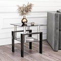 Okak Modern Elegant Tempered Glass Coffee Table 1PC, Square Tea Table End Table with Open Shelf for Small Living Room