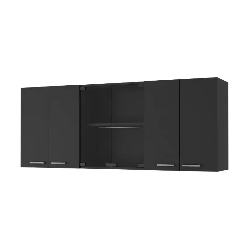 HomeRoots 59 Black Wood Wall Mounted China Cabinet With Six Doors