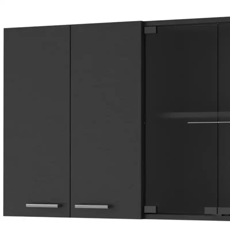 HomeRoots 59 Black Wood Wall Mounted China Cabinet With Six Doors