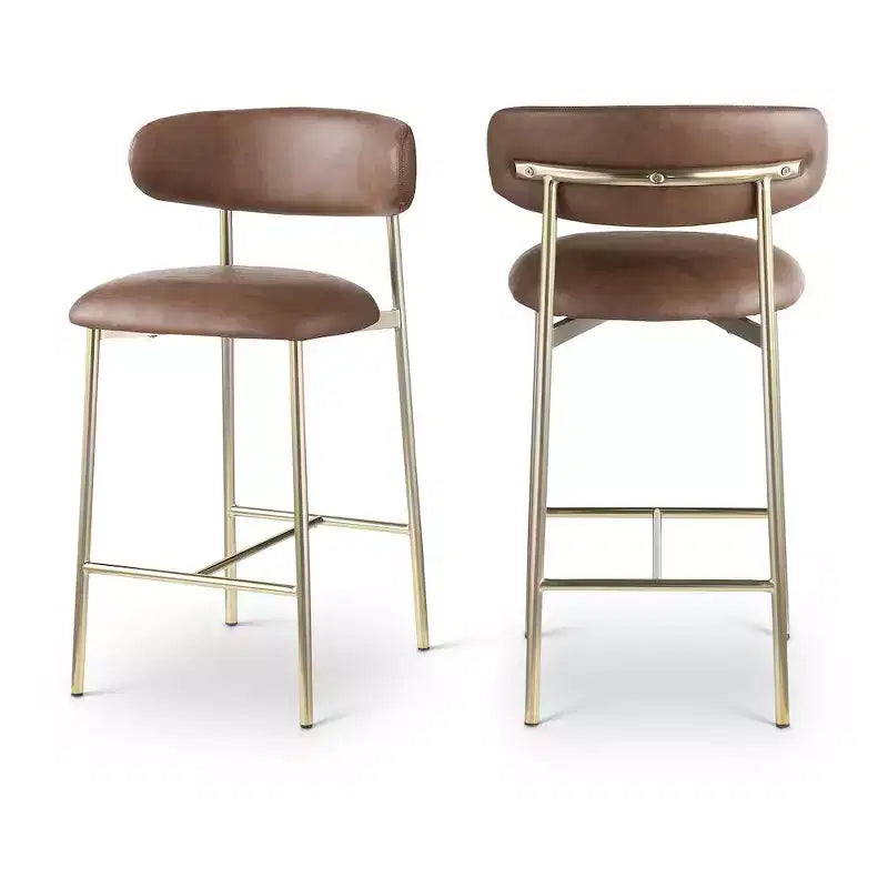 Meridian Furniture,Lupita Brown Vegan Leather Counter Stool, Set of 2