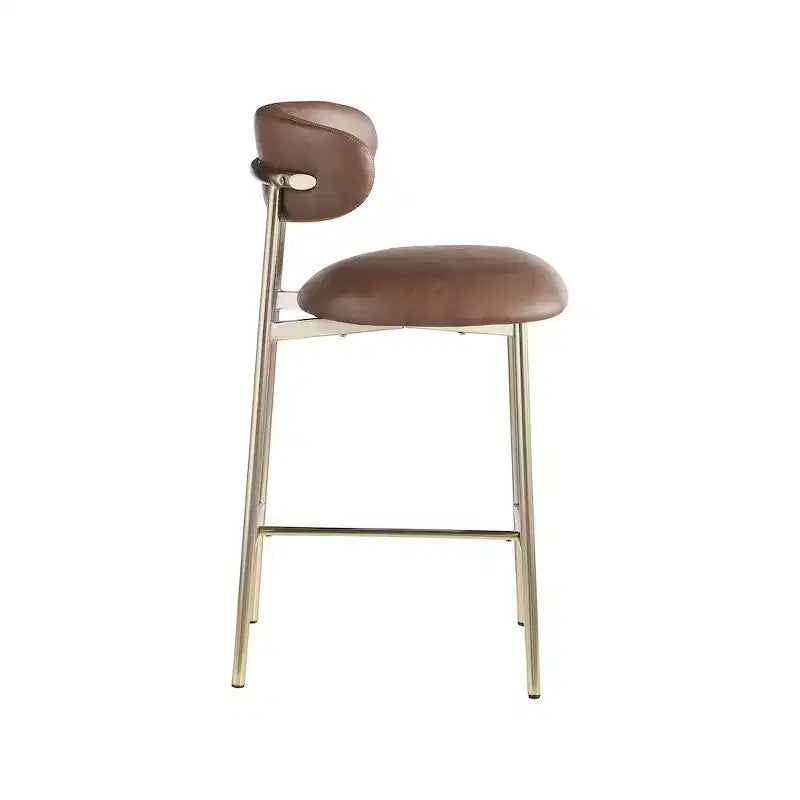 Meridian Furniture,Lupita Brown Vegan Leather Counter Stool, Set of 2