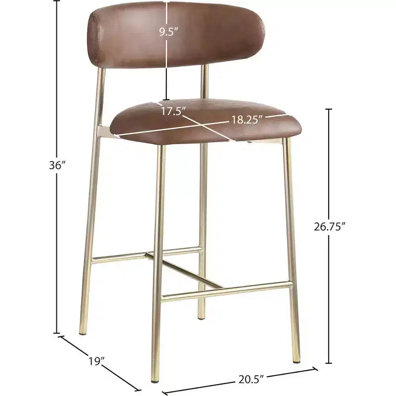 Meridian Furniture,Lupita Brown Vegan Leather Counter Stool, Set of 2