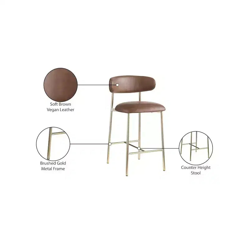 Meridian Furniture,Lupita Brown Vegan Leather Counter Stool, Set of 2