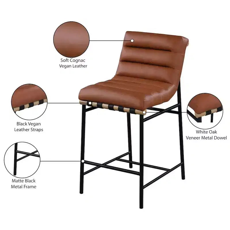 Meridian Furniture,Burke Cognac Vegan Leather Counter Stool