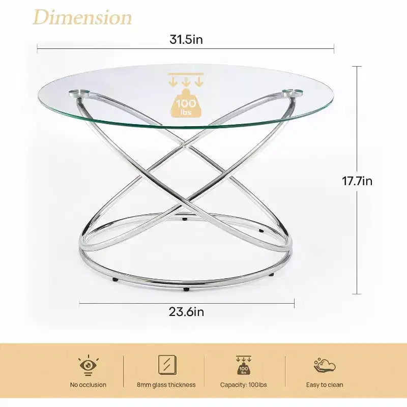 Bekrvio 31.5'' Round Glass/Faux Marble Coffee Table with Gold-Plating Bright Metal Oval Frame,Modern Circle Coffee Table for Living Room