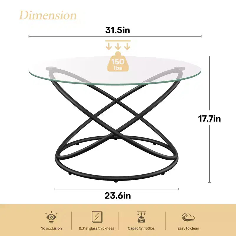 Bekrvio 31.5'' Round Glass/Faux Marble Coffee Table with Gold-Plating Bright Metal Oval Frame,Modern Circle Coffee Table for Living Room
