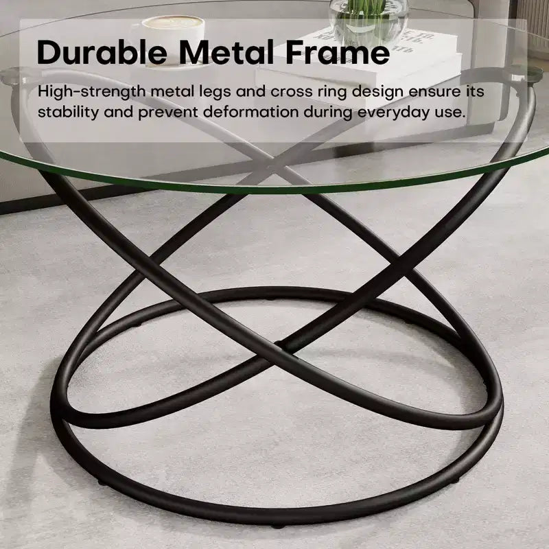 Bekrvio 31.5'' Round Glass/Faux Marble Coffee Table with Gold-Plating Bright Metal Oval Frame,Modern Circle Coffee Table for Living Room