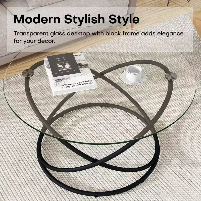 Bekrvio 31.5'' Round Glass/Faux Marble Coffee Table with Gold-Plating Bright Metal Oval Frame,Modern Circle Coffee Table for Living Room