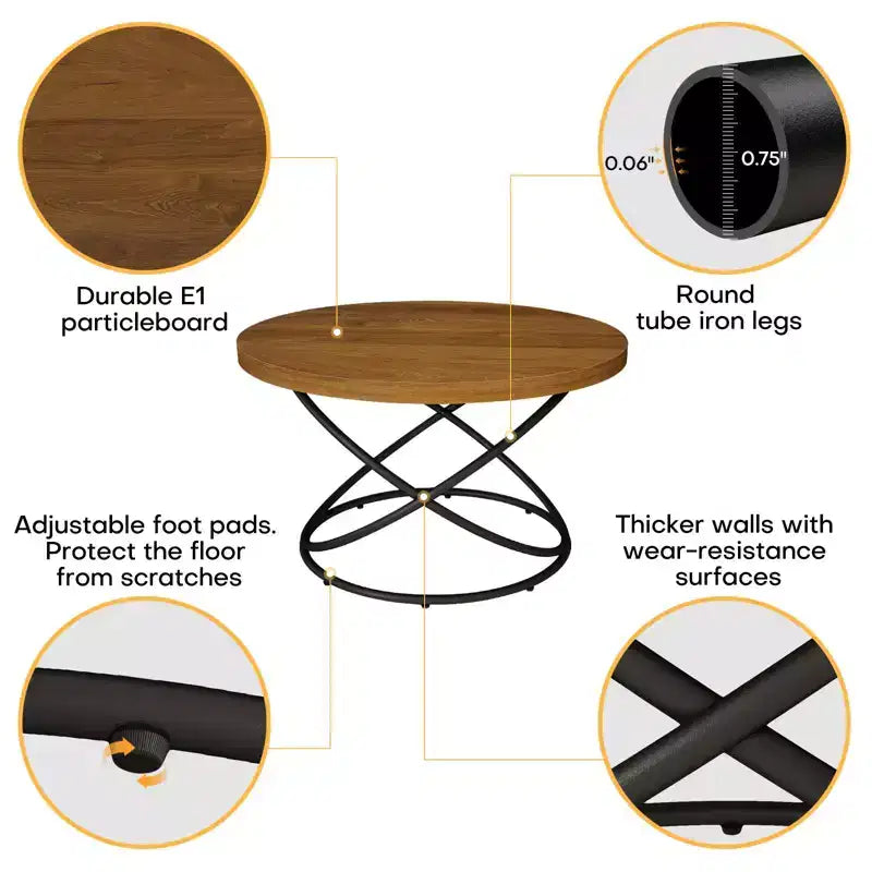 Bekrvio 31.5'' Round Glass/Faux Marble Coffee Table with Gold-Plating Bright Metal Oval Frame,Modern Circle Coffee Table for Living Room