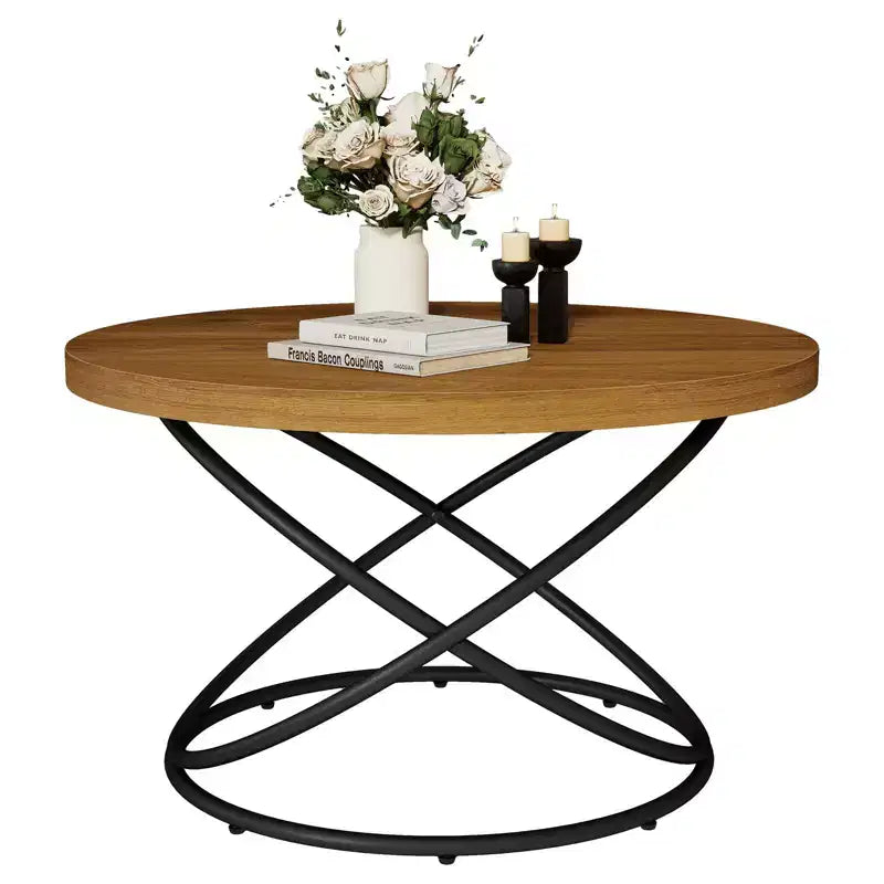 Bekrvio 31.5'' Round Glass/Faux Marble Coffee Table with Gold-Plating Bright Metal Oval Frame,Modern Circle Coffee Table for Living Room