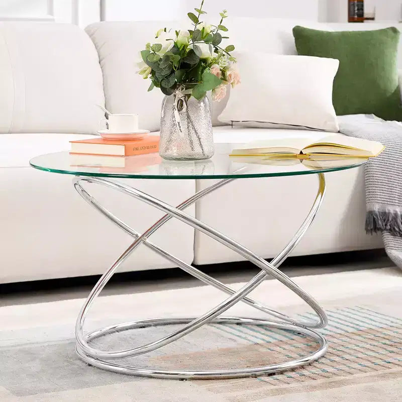 Bekrvio 31.5'' Round Glass/Faux Marble Coffee Table with Gold-Plating Bright Metal Oval Frame,Modern Circle Coffee Table for Living Room