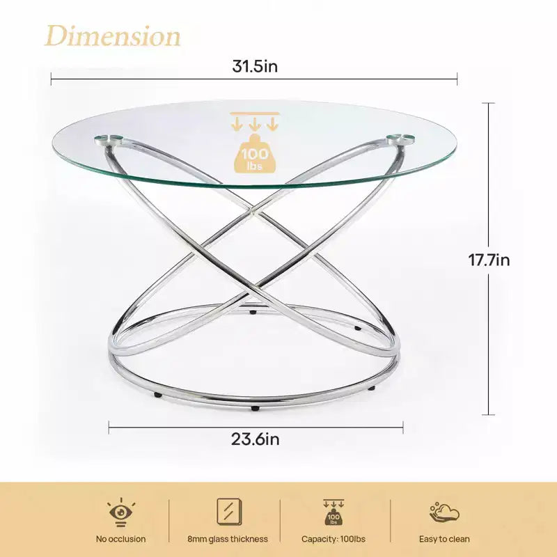 Bekrvio 31.5'' Round Glass/Faux Marble Coffee Table with Gold-Plating Bright Metal Oval Frame,Modern Circle Coffee Table for Living Room