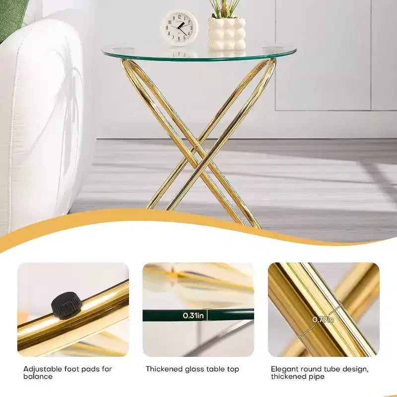 Bekrvio 31.5'' Round Glass/Faux Marble Coffee Table with Gold-Plating Bright Metal Oval Frame,Modern Circle Coffee Table for Living Room