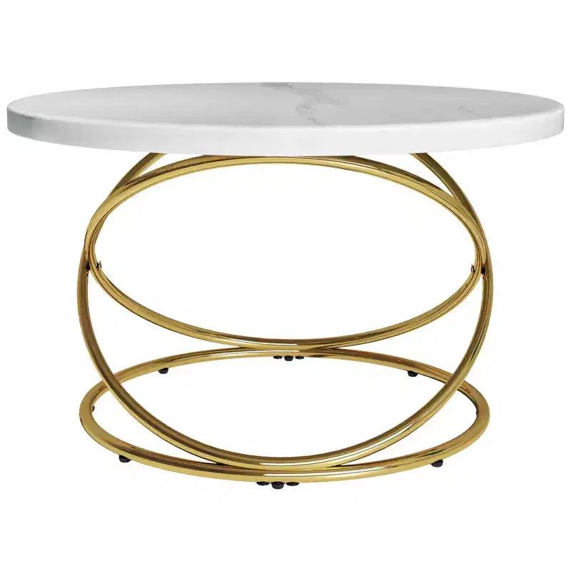 Bekrvio 31.5'' Round Glass/Faux Marble Coffee Table with Gold-Plating Bright Metal Oval Frame,Modern Circle Coffee Table for Living Room