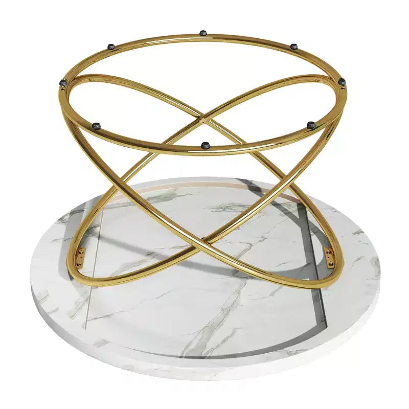 Bekrvio 31.5'' Round Glass/Faux Marble Coffee Table with Gold-Plating Bright Metal Oval Frame,Modern Circle Coffee Table for Living Room