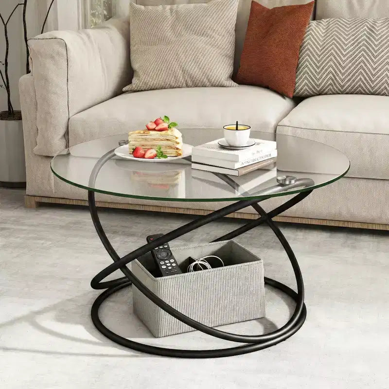 Bekrvio 31.5'' Round Glass/Faux Marble Coffee Table with Gold-Plating Bright Metal Oval Frame,Modern Circle Coffee Table for Living Room